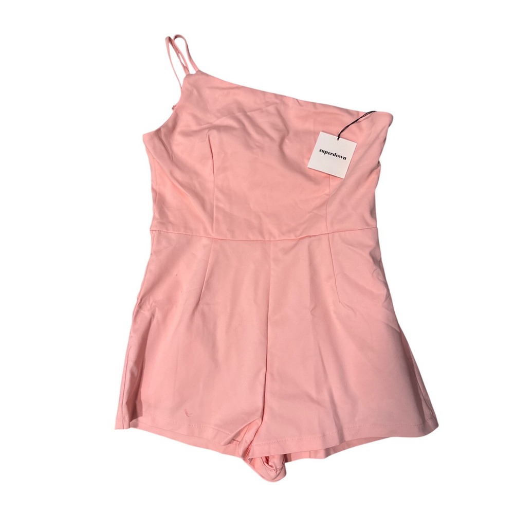 NWT Superdown Ramona Pink One Shoulder Romper Double Strap Mini Jumpsuit L - Picture 2 of 5